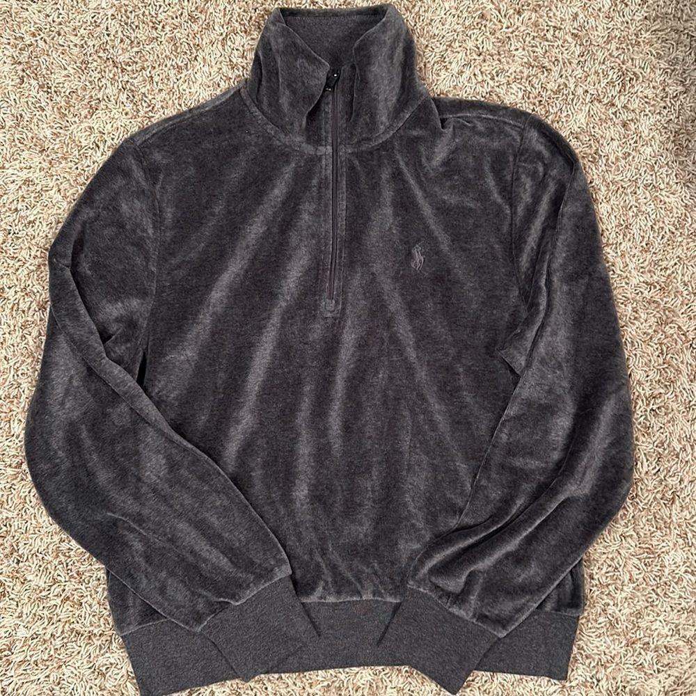 Polo by Ralph Lauren Charcoal Gray Velvet Half-Zip Sweatshirt